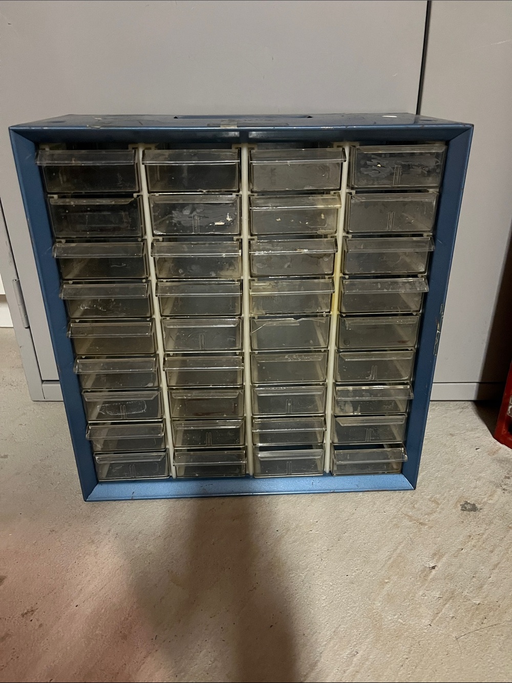 Blue Metal Parts Organizer with Clear Drawers for Craft Supplies, Tools, Office